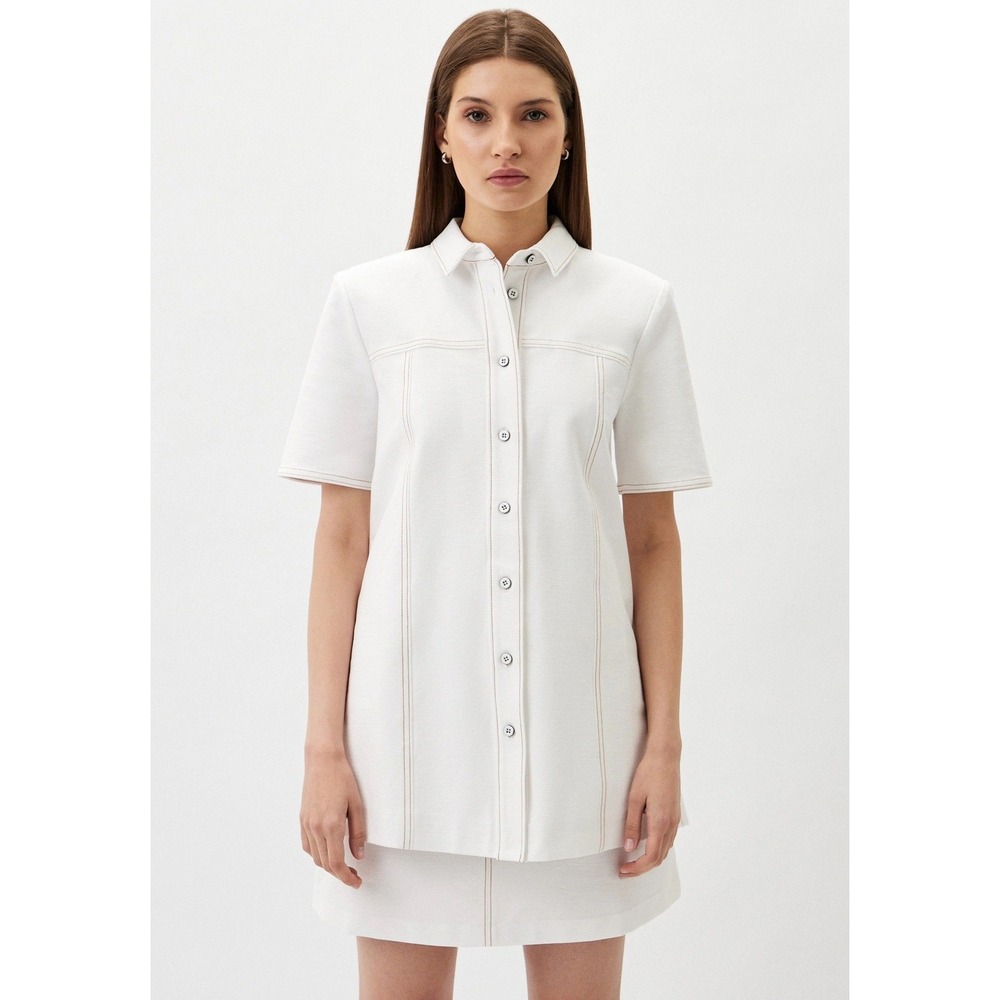 Max Mara Leisure Button Down Shirt Women Medium White Short Sleeve Luxury